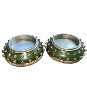 2 vintage Ladas for Silvestri green bells candle holders holiday decor gothic